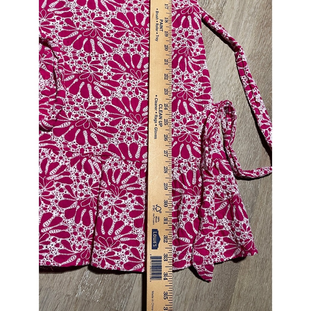 Loft Dress Size 10 Pink White Floral Cotton Short Sleeve Belted V‎ Neck Ruffle - Picture 7 of 8